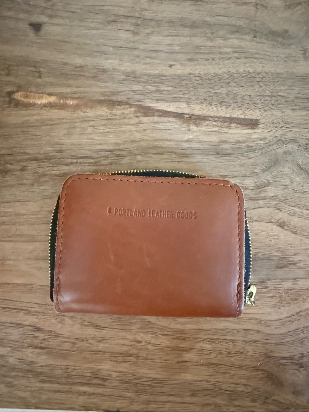 Portland Leather Cognac Brown Zip Wallet with Gold Hardware